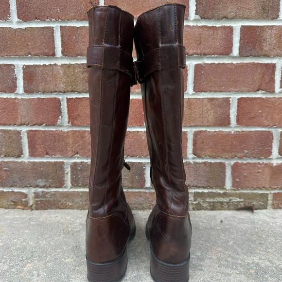 Briwn leather lace up front boots with top buckle Side zip. 1 1/2 inch heel. - Picture 2 of 5
